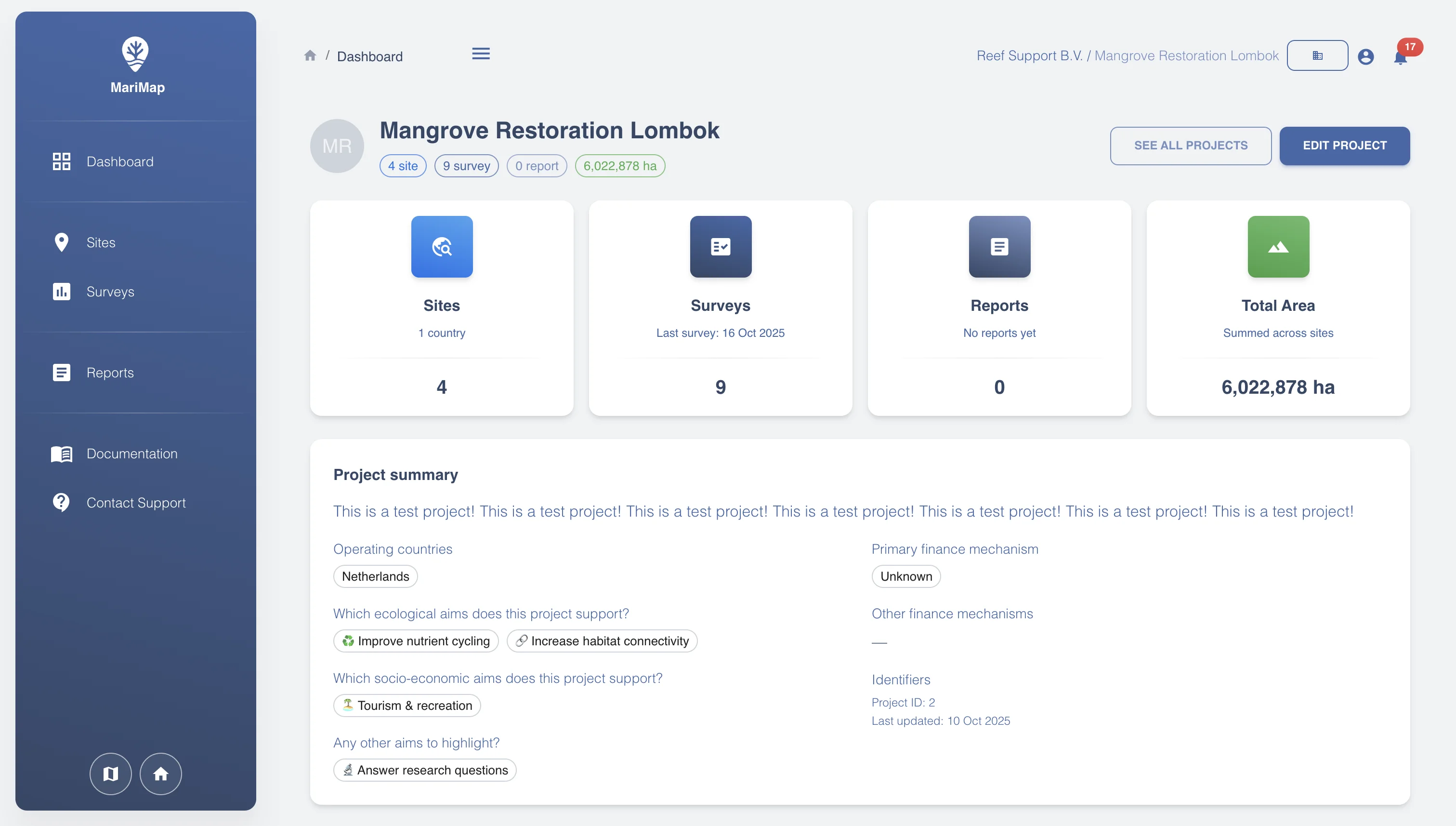 MariMap dashboard mockup